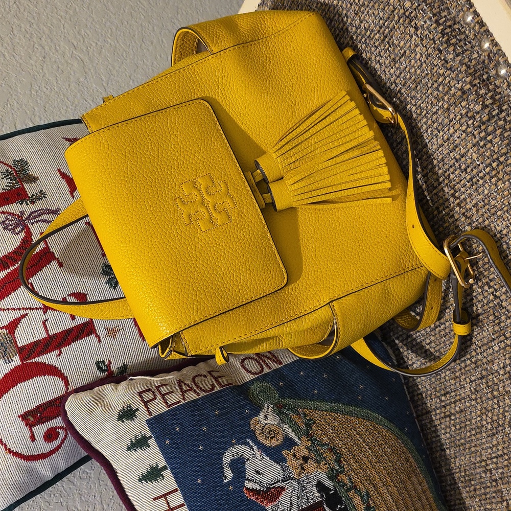 Tory Burch Chic Yellow Leather Backpack with Tassels - Picture 11 of 14